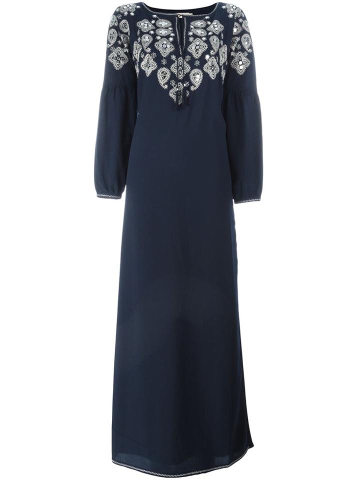Tory Burch 'lisette' Embellished Kaftan Dress - Blue