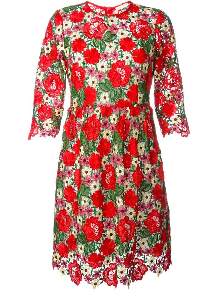 P.a.r.o.s.h. Floral Macramé Dress, Women's, Size: Large, Red, Polyester/cotton/polyamide