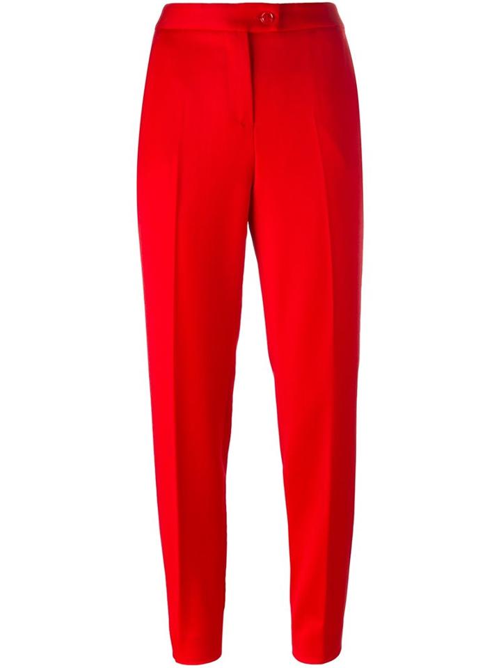 Boutique Moschino Cropped Tapered Trousers, Women's, Size: 44, Red, Virgin Wool