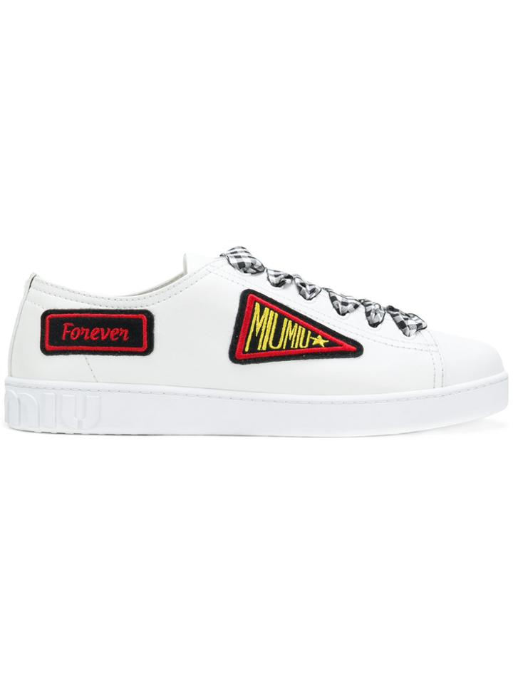 Miu Miu Vichy Gingham Ribbon Lace Up Sneakers - White