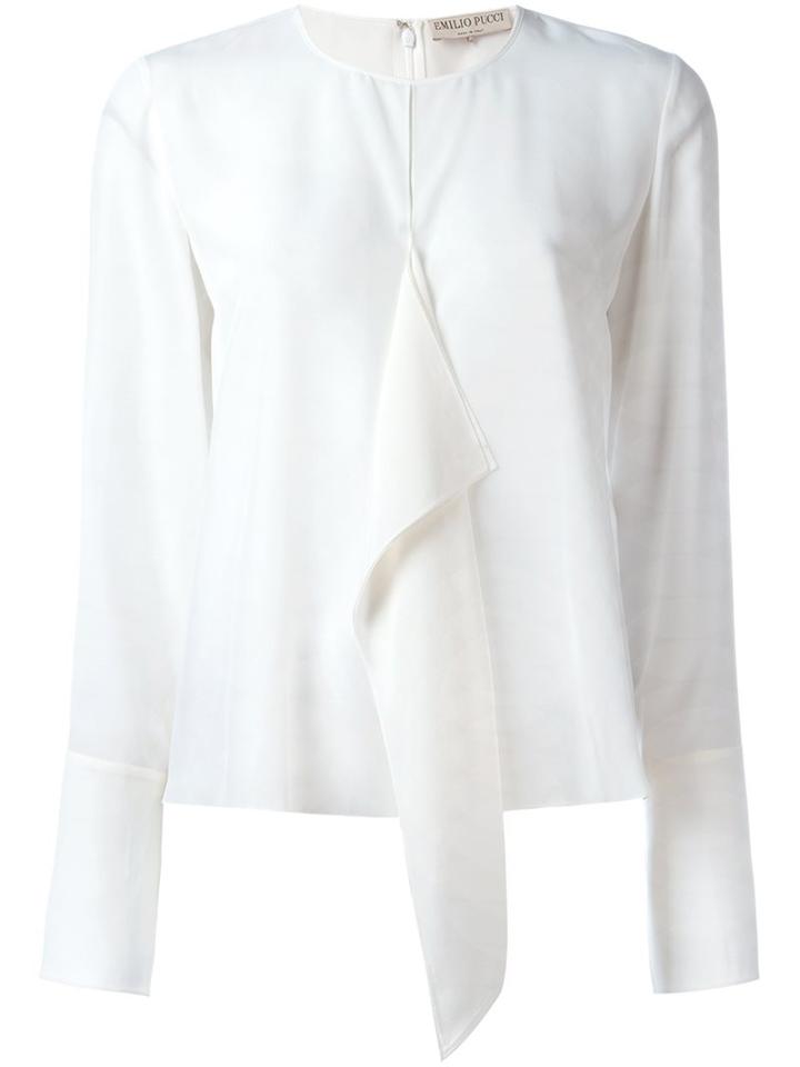 Emilio Pucci Ruffle Front Blouse, Women's, Size: 38, White, Cotton