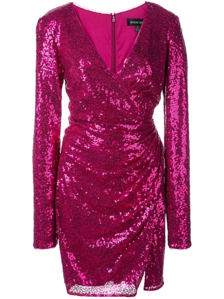 Tadashi Shoji Sequin Wrap Mini Dress - Pink