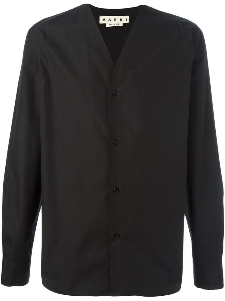 Marni Collarless Shirt, Men's, Size: 48, Black, Cotton