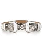 B-low The Belt Double Buckled Reptile Pattern Belt - White
