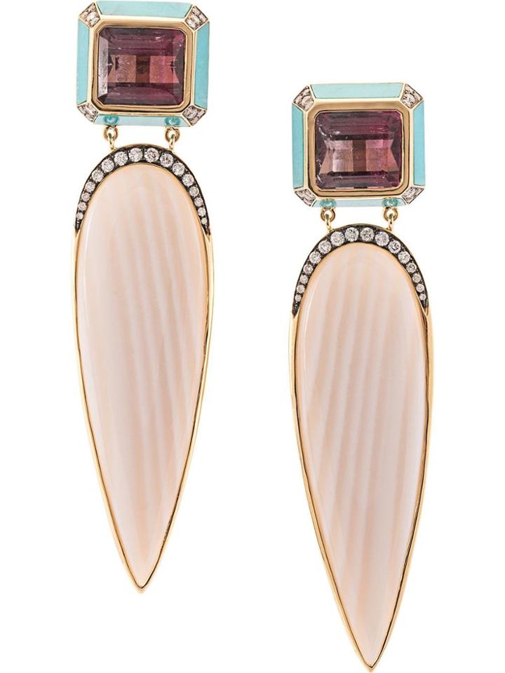 Sorellina 18kt Yellow Gold Mixed Gemstone Drop Earrings - White