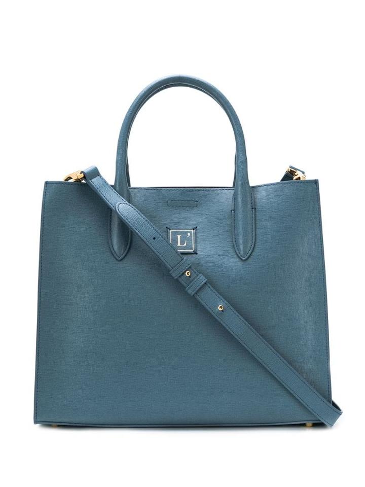 L'autre Chose Logo Patch Saffiano Tote - Blue