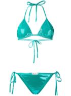 Glossy Effect Bikini Set - Women - Polyamide/spandex/elastane - 1, Blue, Polyamide/spandex/elastane, Faith Connexion