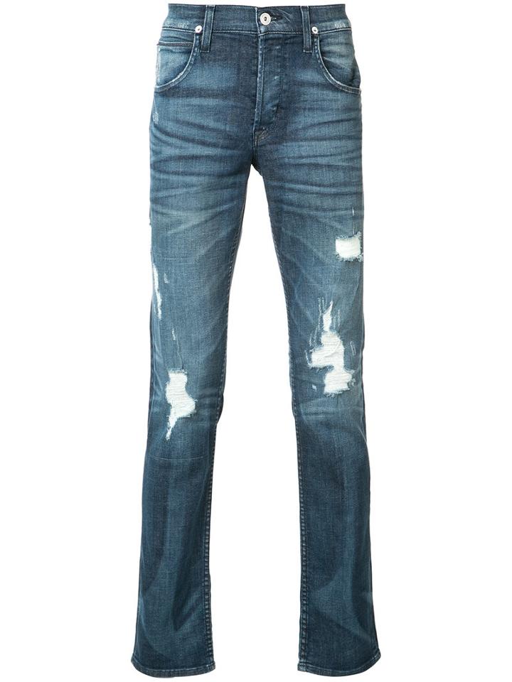 Hudson Ripped Slim-fit Jeans, Men's, Size: 34, Blue, Cotton/polyester/spandex/elastane