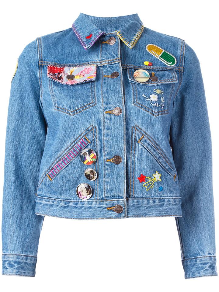 Marc Jacobs Embroidered Shrunken Denim Jacket, Women's, Size: Small, Blue, Cotton