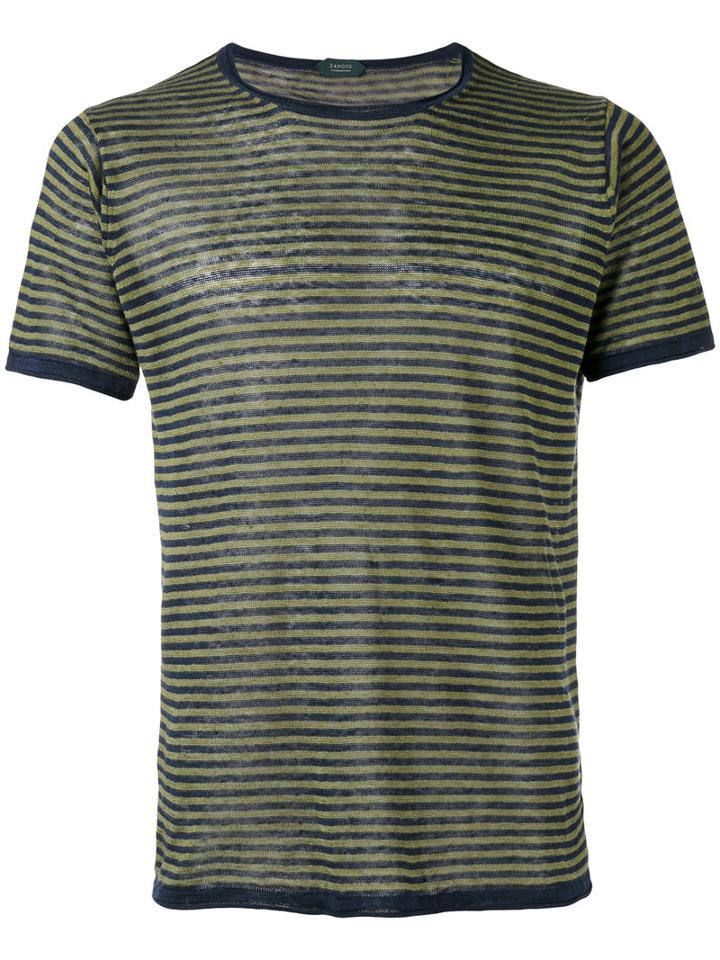 Zanone Striped Knit T-shirt, Men's, Size: Xl, Green, Linen/flax