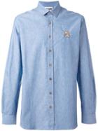 Moschino Chambray Bear Applique Shirt, Men's, Size: 38, Blue, Cotton