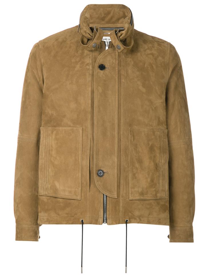 Saint Laurent Suede Cropped Jacket - Brown