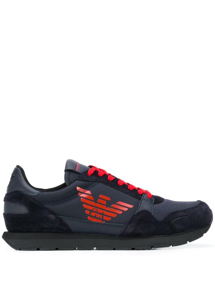 Emporio Armani Mesh And Suede Panelled Sneakers - Blue