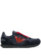 Emporio Armani Mesh And Suede Panelled Sneakers - Blue