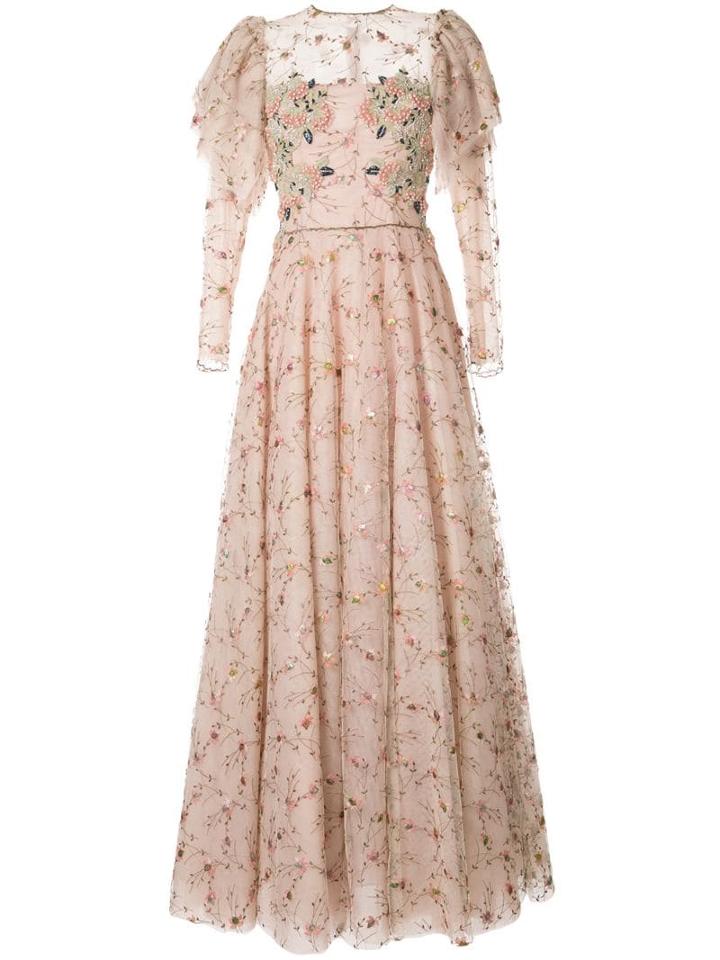 Costarellos Embroidered Tulle Gown - Pink