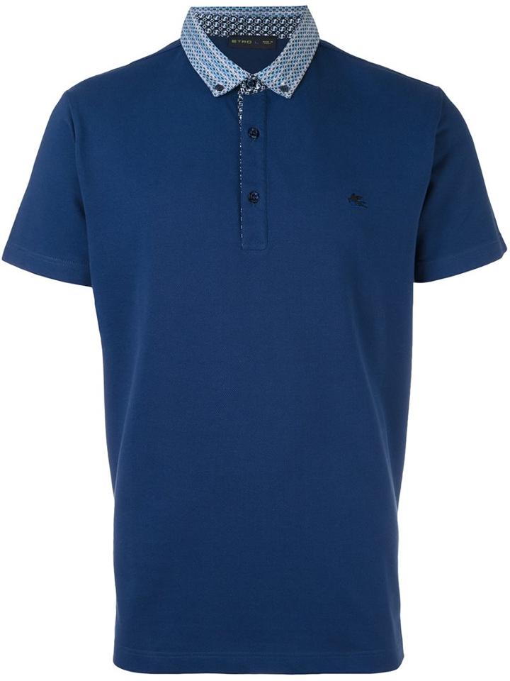 Etro Contrast Collar Polo Shirt, Men's, Size: Large, Blue, Cotton