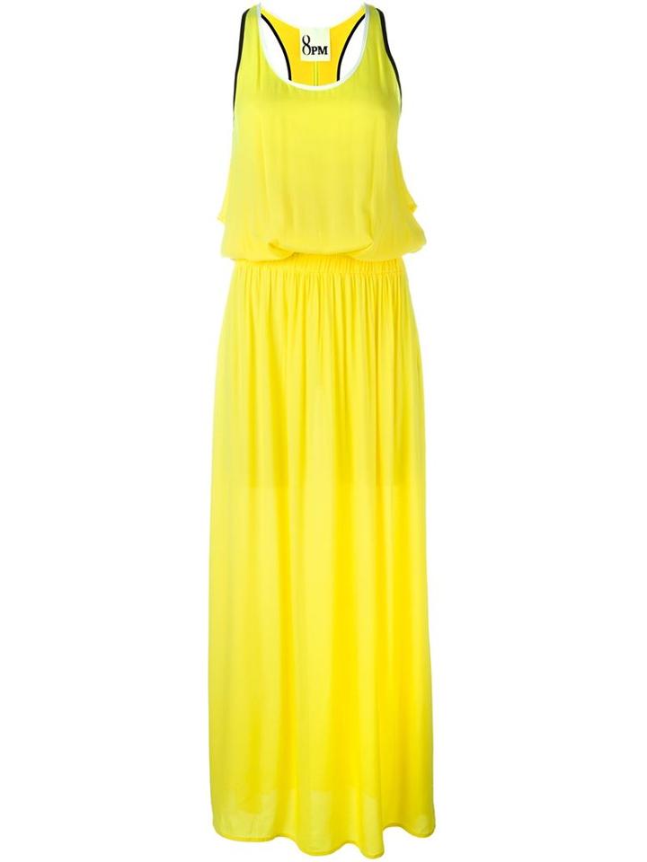 8pm Elasticated Waist Long Dress, Women's, Size: Xxs, Yellow/orange, Viscose/polyester