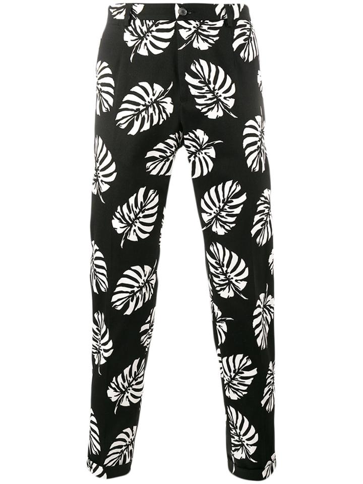 Dolce & Gabbana Palm Leaf Print Trousers - Black