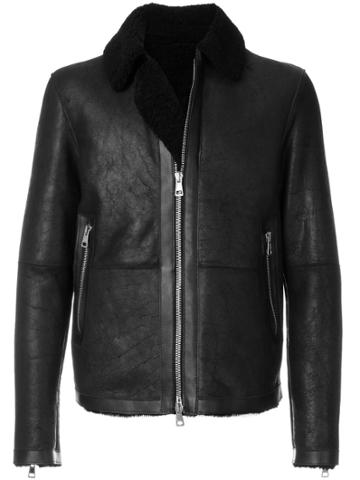 Low Brand Zipped Shearling Jacket - Black