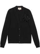 Gucci Wool Cardigan With Detachable Rose - Black