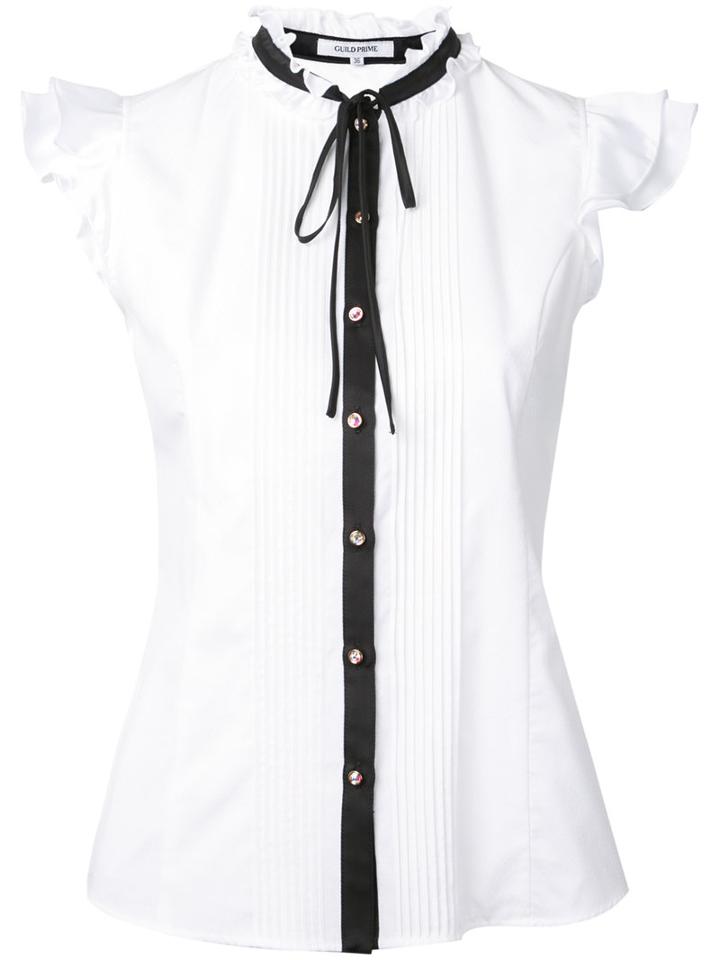 Guild Prime Pussy Bow Sleeveless Shirt, Women's, Size: 36, White, Cotton