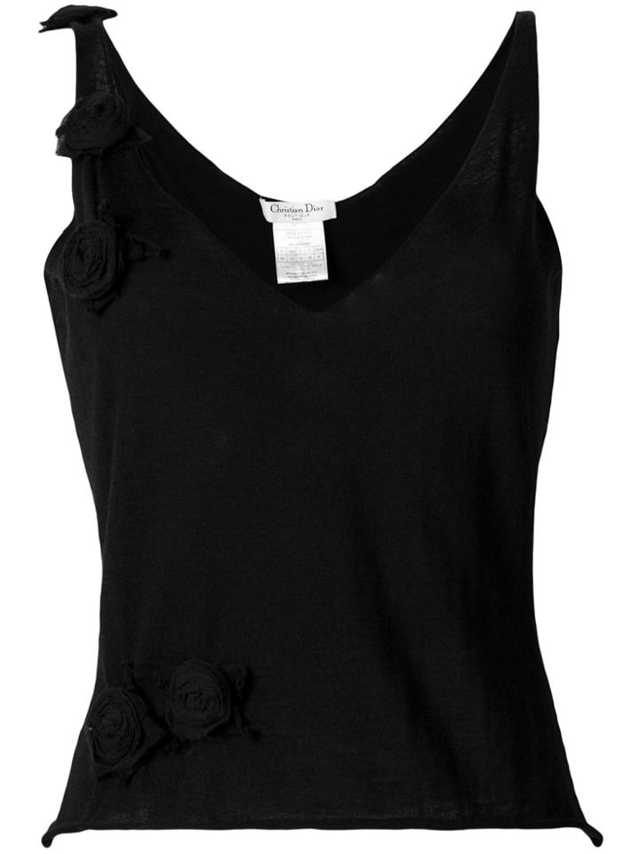 Christian Dior Vintage Rose Appliqué Blouse - Black