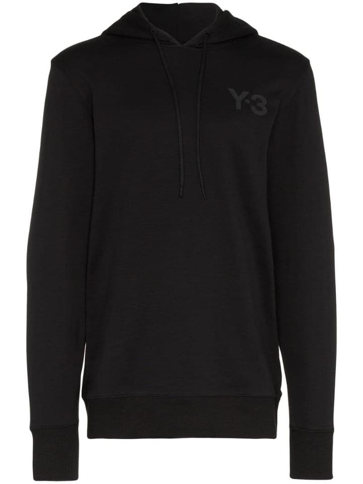 Y-3 Logo Printed Cotton Hoodie - Black
