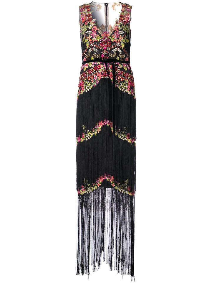 Marchesa Notte Embroidered Shift Maxi Dress - Black