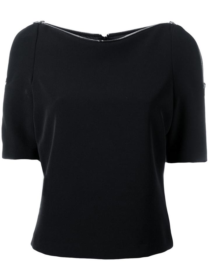 Jeremy Scott - Zipped Neck Shortsleeved Blouse - Women - Polyester/other Fibers - 40, Women's, Black, Polyester/other Fibers