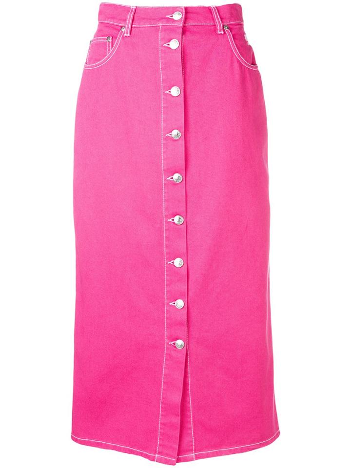 Msgm Buttoned Front Denim Skirt - Pink