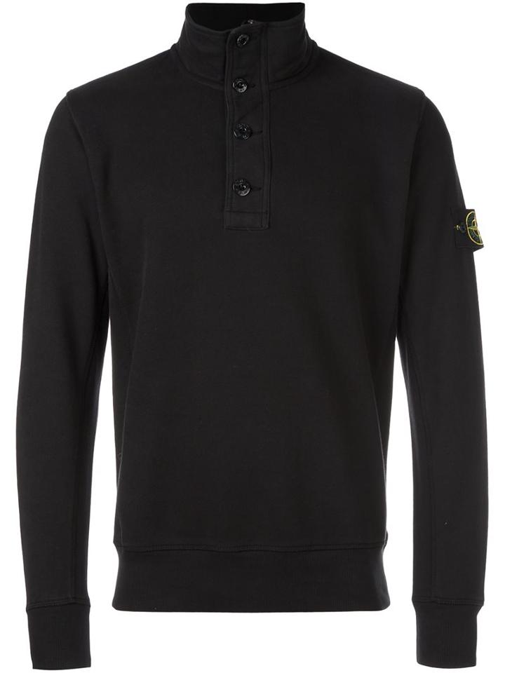 Stone Island Zipped Buttoned Pullover, Men's, Size: Small, Black, Cotton