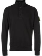 Stone Island Zipped Buttoned Pullover, Men's, Size: Small, Black, Cotton