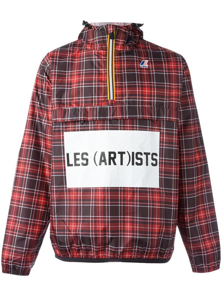 K-way K-way X Les (art)ists Checked Windbreaker, Men's, Size: Large, Red, Polyester