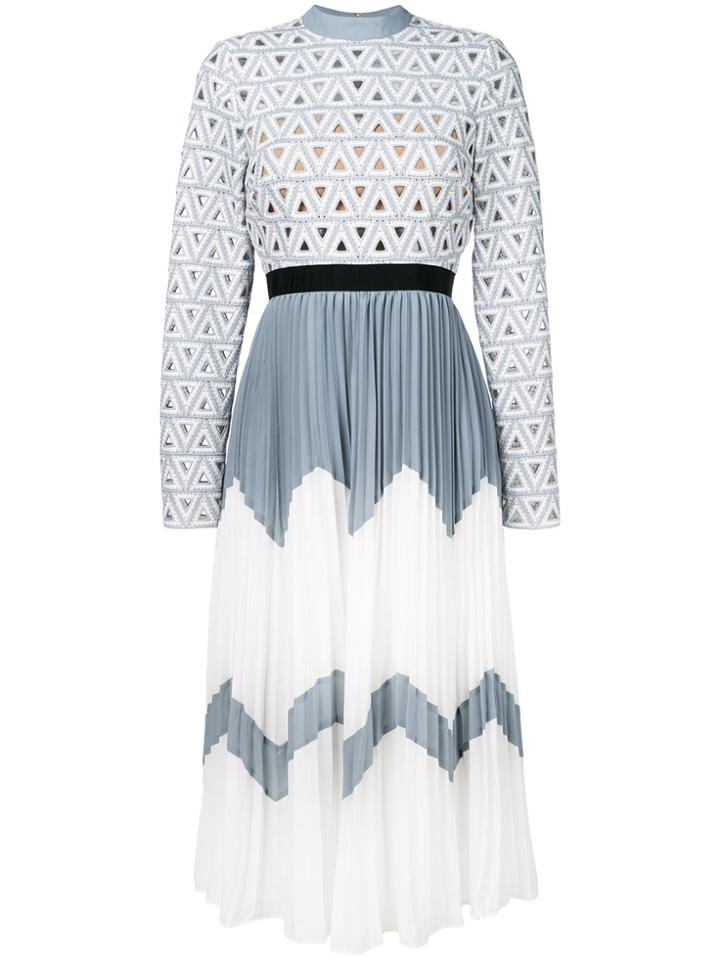 Self-portrait Cut Out Pleated Dress - Blue