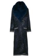 Giada Benincasa Falling Stars Detachable Faux Fur Collar Coat - Blue