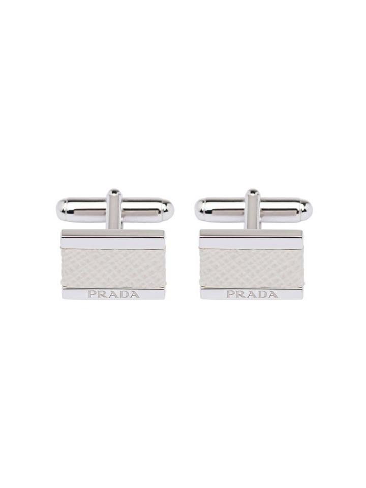 Prada Silver And Saffiano Leather Cufflinks