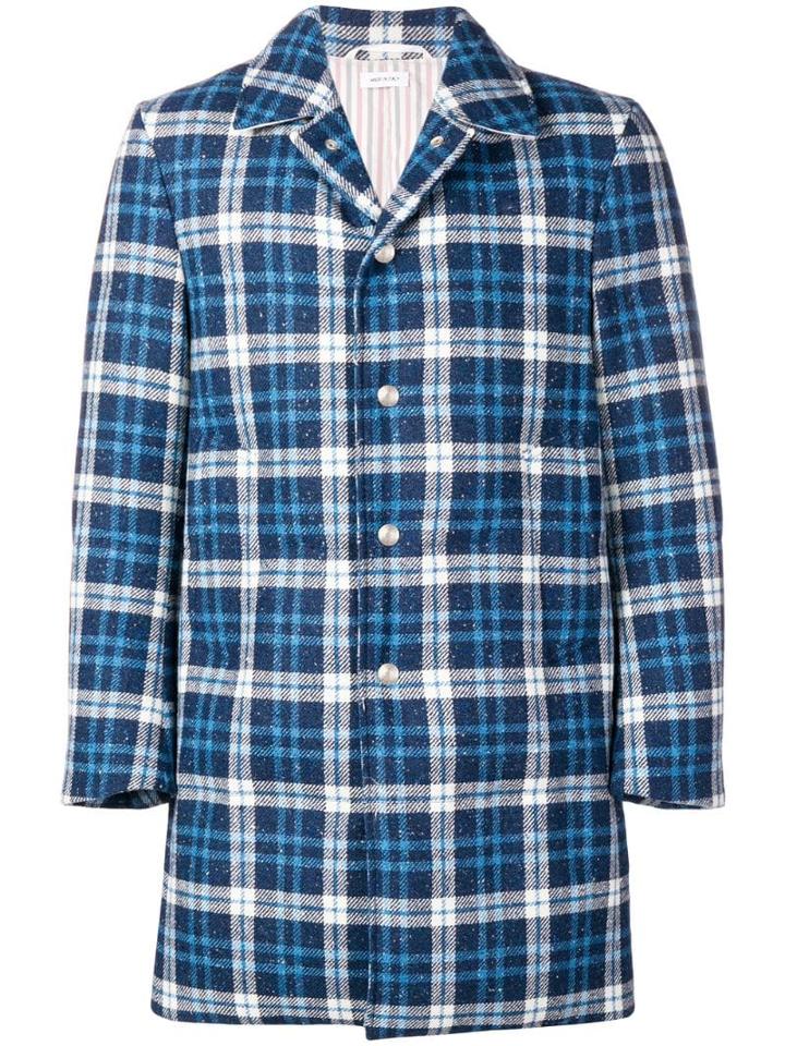 Thom Browne Tb Tartan Down Donegal Overcoat - Blue