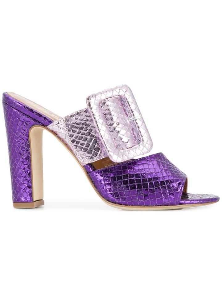 Paris Texas Metallic Buckle Mules - Purple