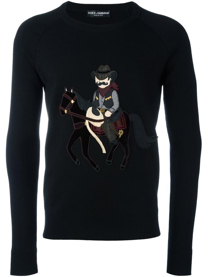 Dolce & Gabbana Cowboy Patch Jumper, Men's, Size: 50, Black, Virgin Wool/cotton/linen/flax/spandex/elastane
