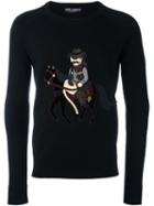 Dolce & Gabbana Cowboy Patch Jumper, Men's, Size: 50, Black, Virgin Wool/cotton/linen/flax/spandex/elastane