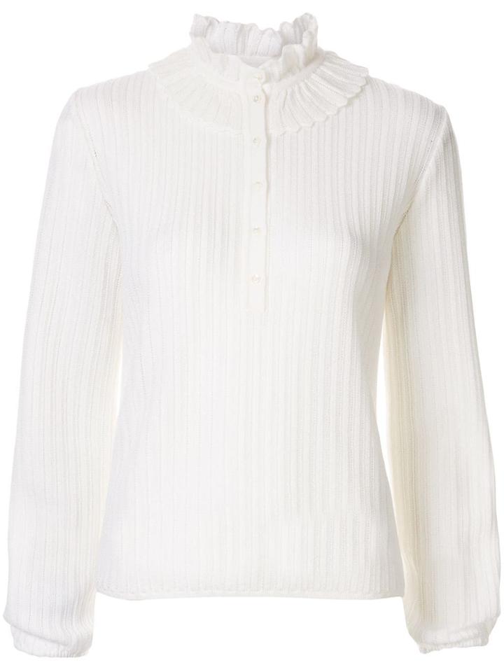 Molli Ruffled Neck Ribbed Knit Top - White
