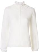 Molli Ruffled Neck Ribbed Knit Top - White