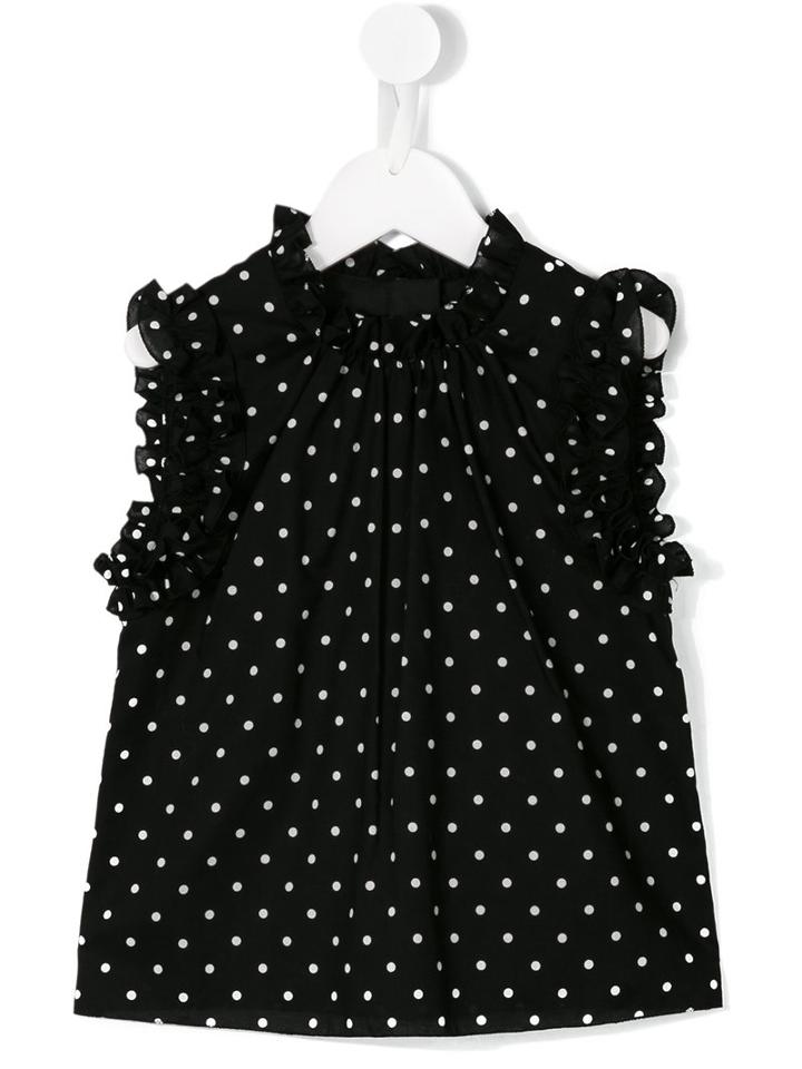 Dolce & Gabbana Kids Polka Dot Sleeveless Blouse, Girl's, Size: 12 Yrs, Black