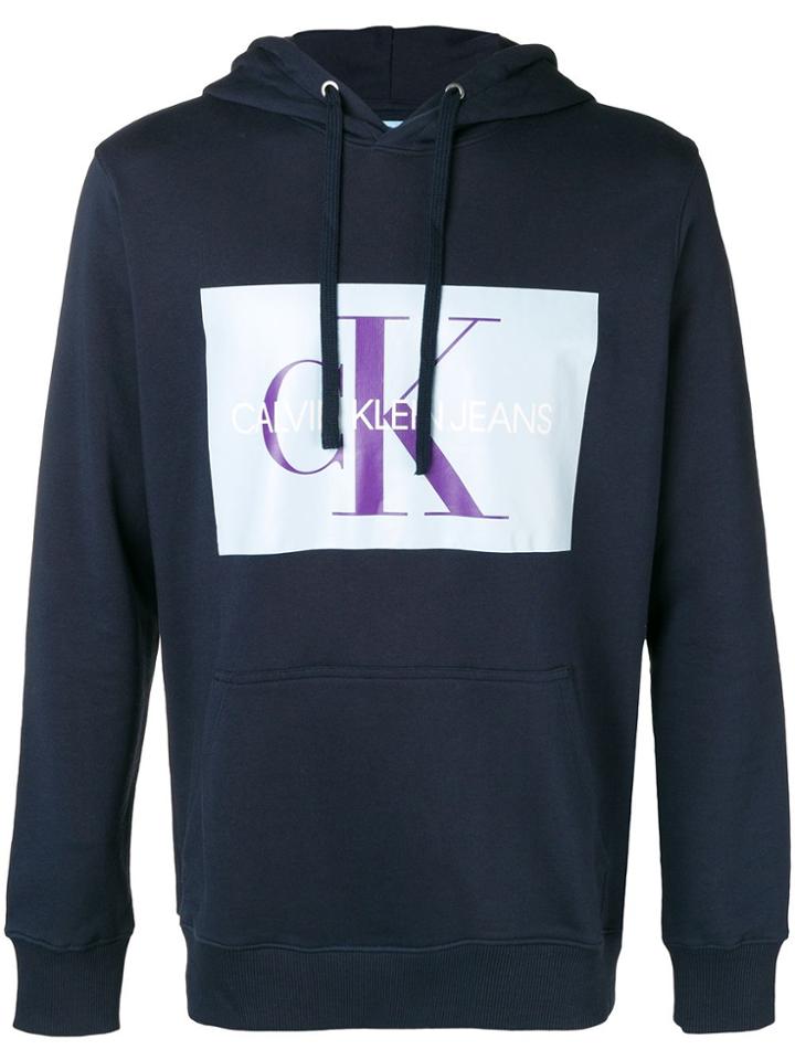 Ck Jeans Logo Patch Hoodie - Blue