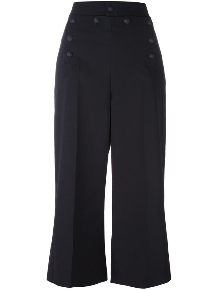 Red Valentino Wide Leg Cropped Trousers, Women's, Size: 42, Blue, Polyester/spandex/elastane/virgin Wool