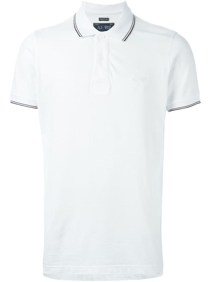 Armani Jeans Striped Trim Polo Shirt, Men's, Size: S, White, Cotton
