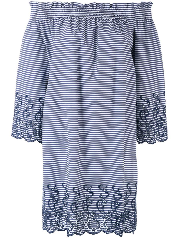 P.a.r.o.s.h. - Short Striped Off The Shoulder Dress - Women - Cotton/polyamide/polyester/spandex/elastane - Xs, Blue, Cotton/polyamide/polyester/spandex/elastane