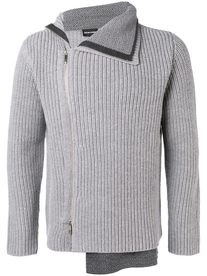 Emporio Armani Asymmetric Ribbed Knit Cardigan - Grey