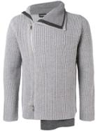 Emporio Armani Asymmetric Ribbed Knit Cardigan - Grey