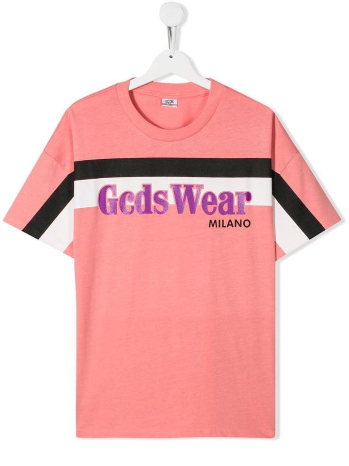Gcds Kids Printed Logo Jersey T-shirt - Pink